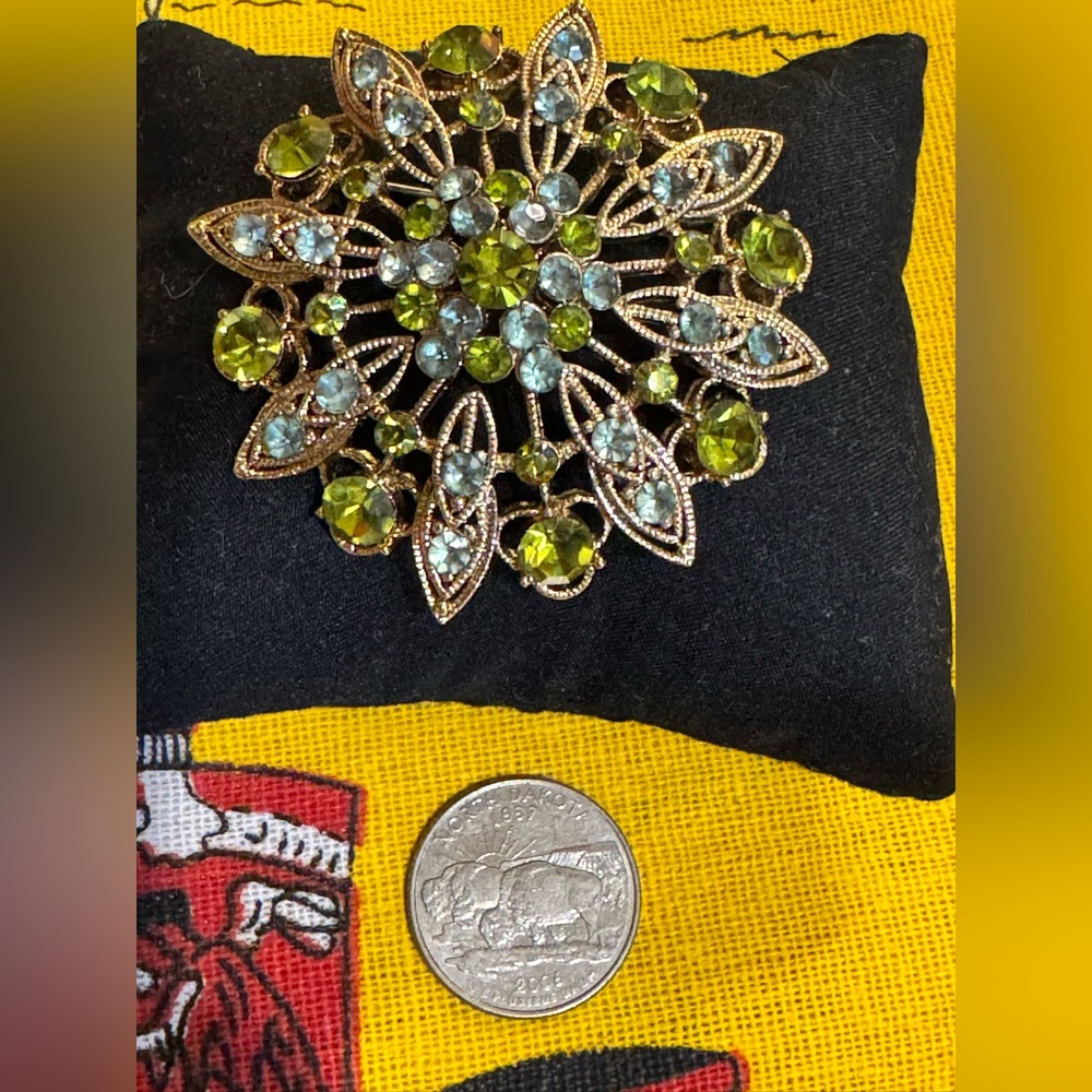 Vintage Style Green and Blue Brooch